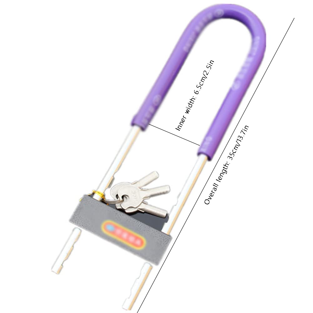 Lucchetto a U per Bicicletta, Resistente, Ultra Sicuro, con Chiavi, per Bici elettriche da Città o da Montagna e Scooter Lucchetti a U per Biciclette (Viola)