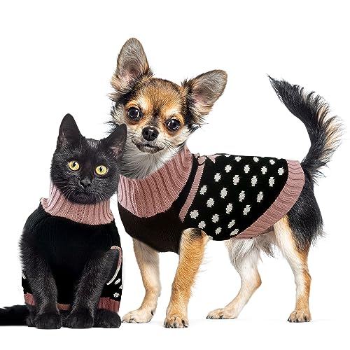 Hunde-Pullover mit Schleifenkrawatte – Punkt Rollkragen-Pullover, klassischer Strick Wintermantel für Hunde Kälteschutzkleidung für kleine und mittlere Hunde Katzen Welpen und Mädchen,XS