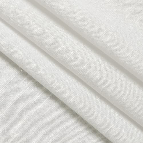 Image of Nanspring Off White Kitchen Curtains 36 Inch Length Set 2 Panel Back Tab Pocket Semi Sheer Short Linen White Curtain Tiers for Small Bathroom Window Basement 52x36