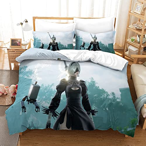Parts Nier Automata - Juego de funda de edredón de microfibra hipoalergénica ultrasuave, tamaño individual, 140 x 200 cm, diseño de yorha