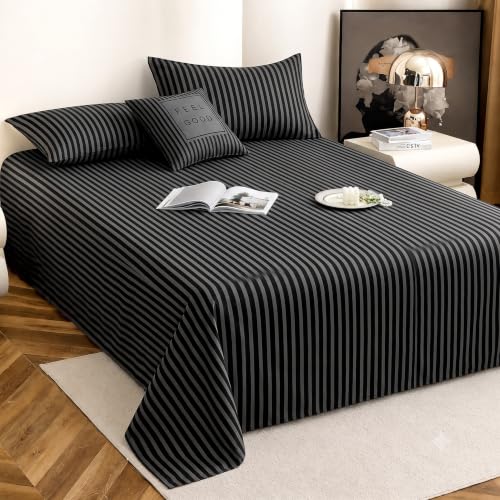 Image of Satin Striped Glace Cotton Double bedsheet with 2 Pillow Cover | Soft & Smooth Finish | Double Bed bedsheet 90 x 90 Inch | Pillow Cover 18 x 28 Inch | Breathable, Fade Resistant