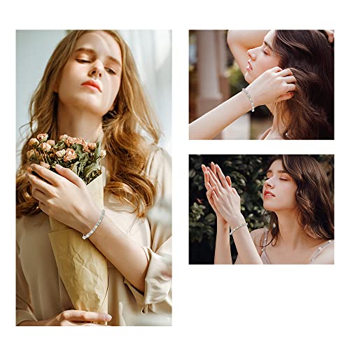 CiNily 18K White Gold/Rose Gold Plated Bracelets-Adjustable Sparkling Cubic Zirconia White Opal Bracelet for Women Girls for Her2