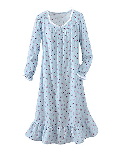 National Patricia's Floral Flannel Gown, Light Blue, 2X