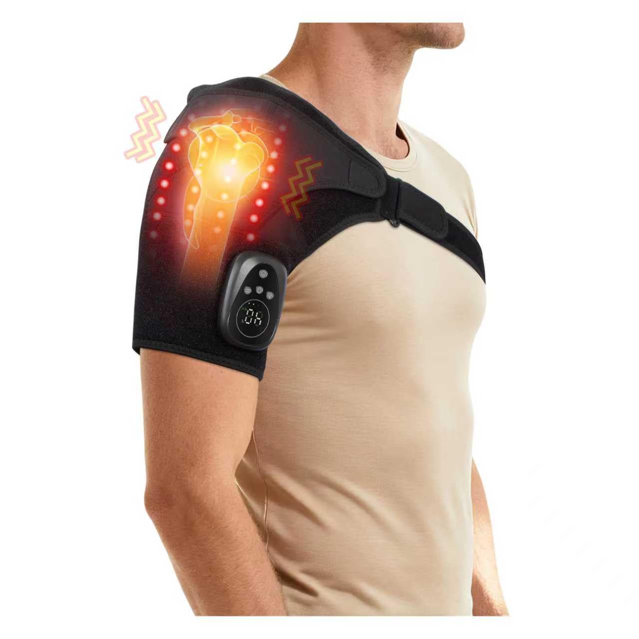 Red Light Heated Shoulder Wrap with Massage Cordless Shoulder Heating Pad for Rotator Cuff Pain Relief Rechargeable Shoulders