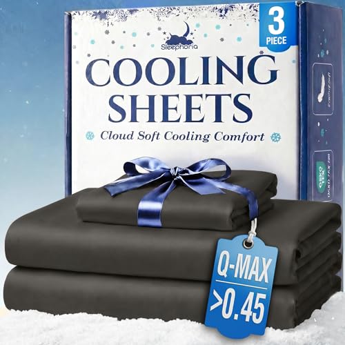 SLEEPHORIA Cooling Sheets - BreezeWeave 3 PC Twin Size Cooling Bed Sheets for Hot Sleepers & Deep Cool Rest - Cloud Soft Silky Smooth 16 in Deep Pocket Ultra Durable (Graphite)