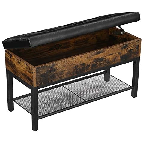 VASAGLE Padded Bench with Storage Box and Shoe Shelf Cover