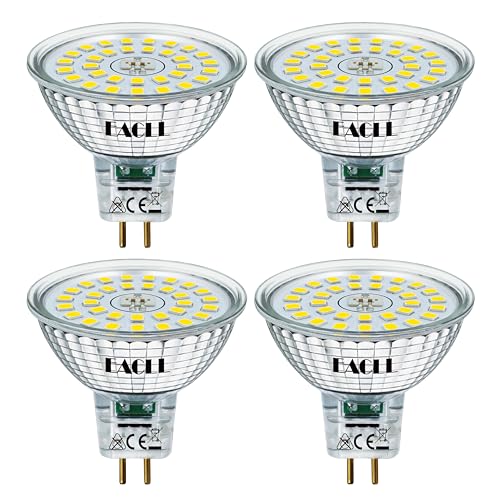 EACLL GU5.3 MR16 LED Birnen 6.5W Ersetzt 60W Halogen Leuchtmittel, Kaltweiss 6400K 580lm, Flimmerfrei AC/DC 12V Strahler, Nicht Dimmbar Reflektor Lampen mit 120° Abstrahlwinkel Spot, 4er-Pack
