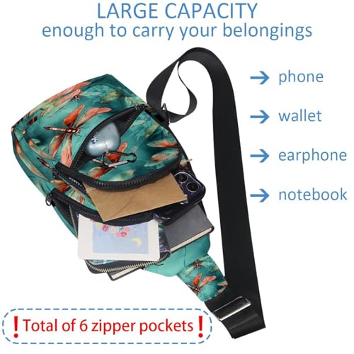 Sac à dos à bandoulière rouge libellule multicolore avec sangle réglable - 5