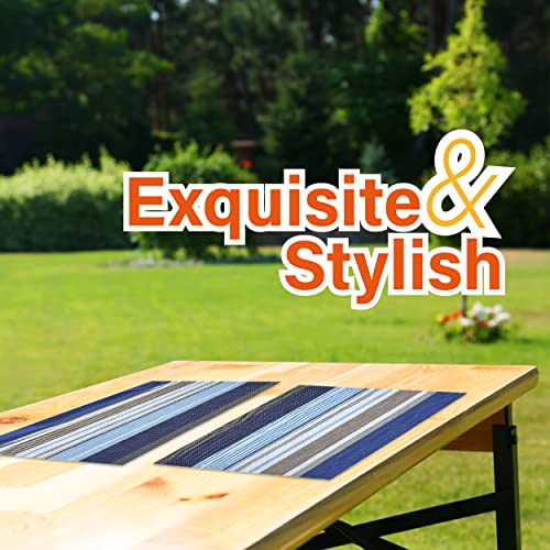 Myhomebody Vinyl Plastic Placemats, Wipeable Placemats, Pvc Placemats, Placemats Wipeable, Placemats For Dining Table Wipeable, Woven Placemats Rectangular, 17.7" X 11.8", Ocean Stripes, 6 Pcs #TOP2