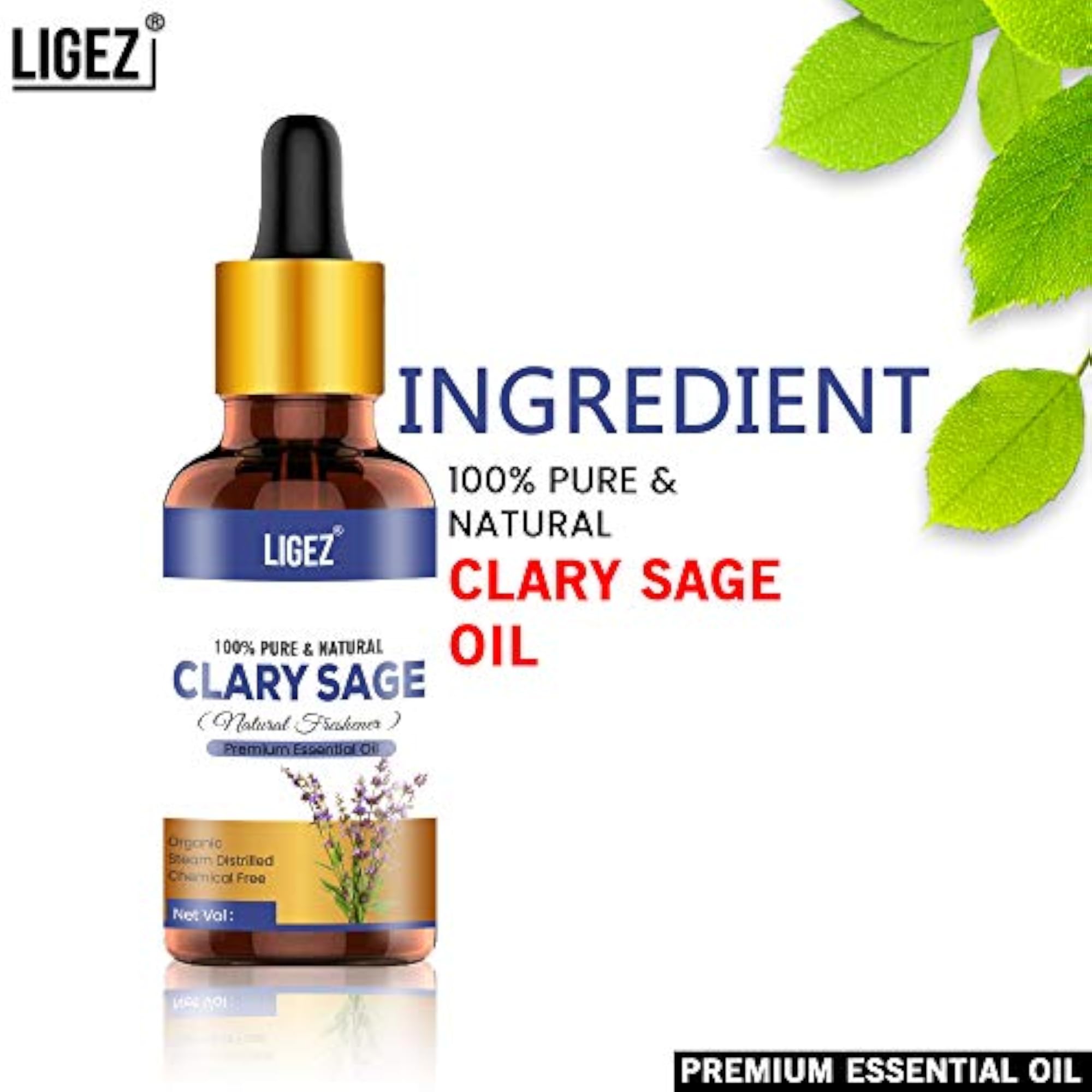 Clary Sage Essential Oil, 100% Pure Natural, 10ml