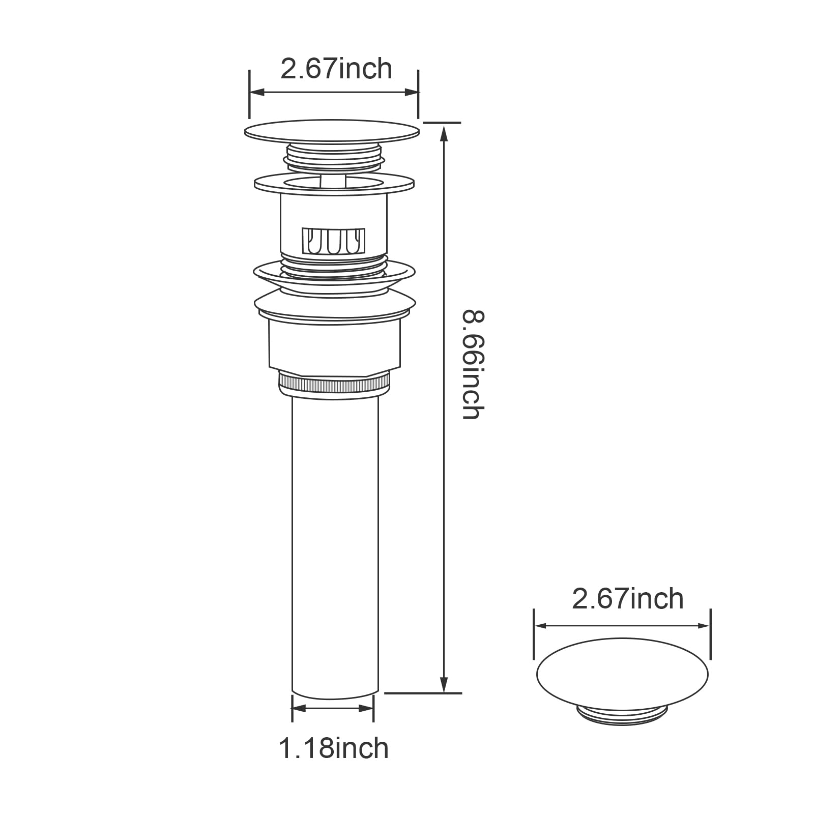 Drenaje para fregadero de baño con cesta coladora y tapón de drenaje emergente, diseño antiobstrucción para fregaderos de tocador con desbordamiento, latón inoxidable y acero inoxidable (negro