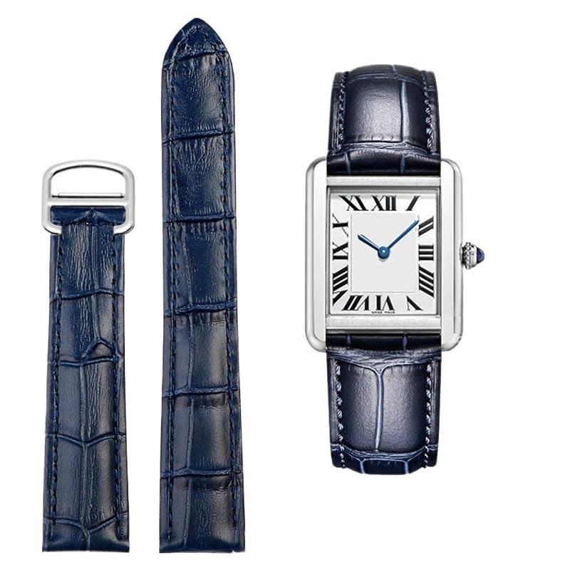 Cinturino In Pelle Per Orologio Cartier Tank Solo, Blu, Rosso E Rosa.