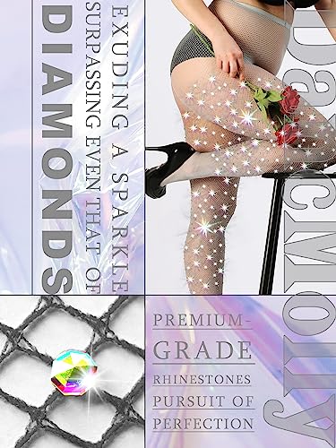 Image of DancMolly 10X Strong Ultra Sparkly Rhinestone Fishnet Stockings, Plus Size Sparkle Tights for Women Sexy Party Concert Outfit