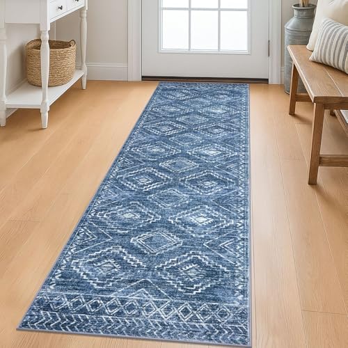 KILOCOCO Runner Rug 2x6 Hallway Runner Rugs Washable Kitchen Runners Non Slip Printed Distressed Blue Laundry Room Rug, Low-Pile Soft Rug Runners for Entryway Bedroom Living Room Bathroom