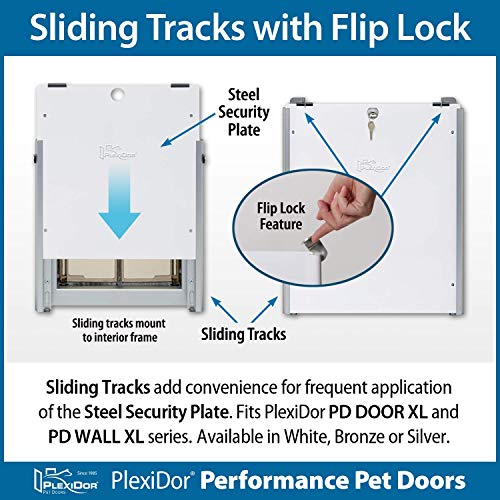 Plexidor Performance Pet Doors Sliding Tracks Accessory With Flip Lock For Use With Pet Door Security Plate - Medium, White #TOP2