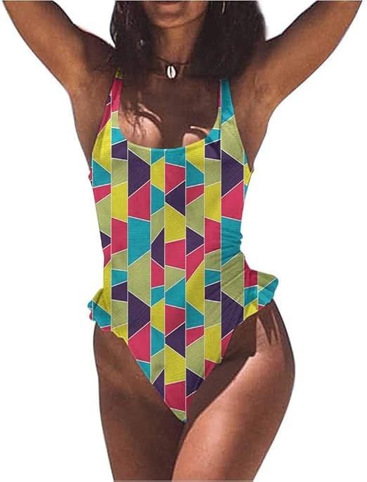 Traje de baño para mujer, estampado de mosaico, trapecio, sexy, y