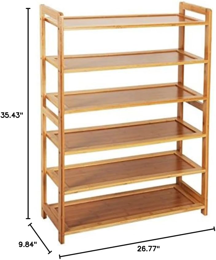 Miniatura 2 de Zapatero de bambú, zapatero independiente, armarios de color madera y organizador de entrada, color madera (6 niveles)