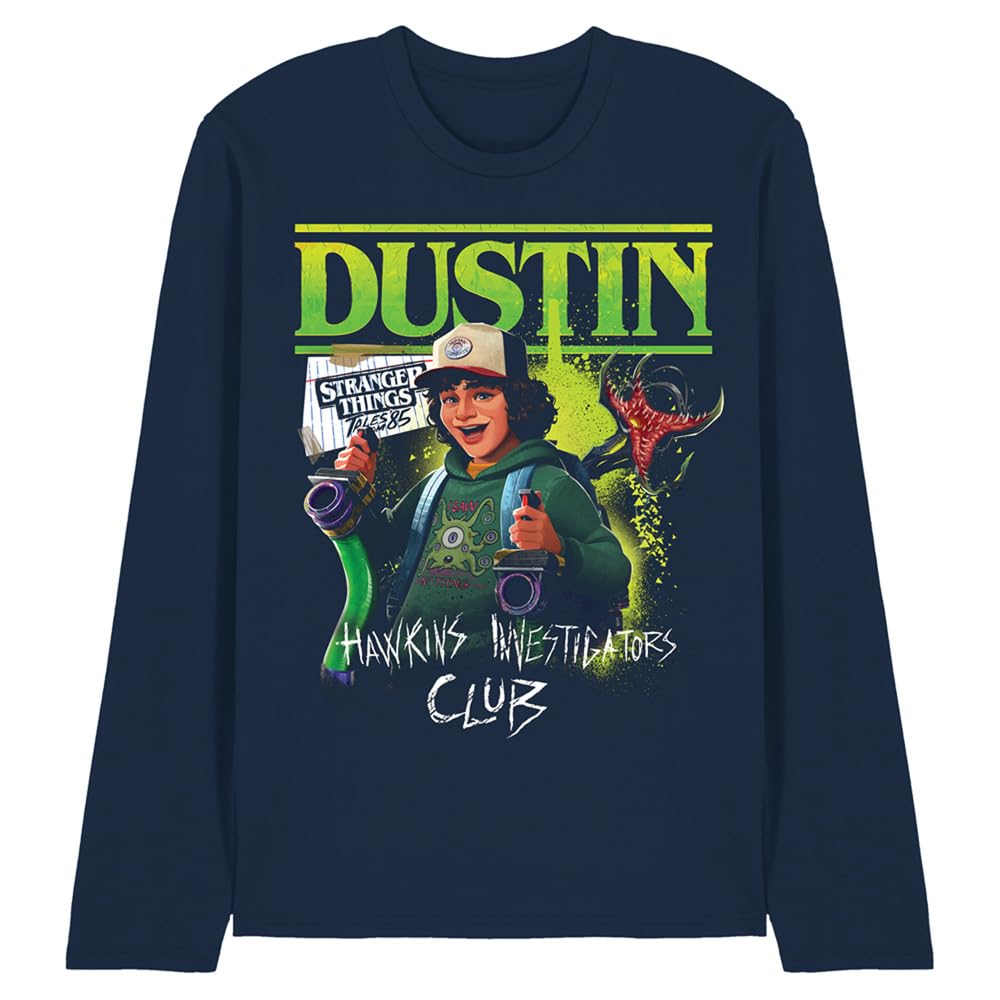 Stranger Things Tales from 85 Dustin Unisex Long Sleeve T Shirt, Navy, Small
