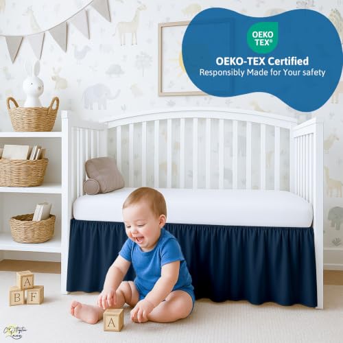 Image of Cottington Lane Navy Blue Crib Skirt Dust Ruffle 14 inch Drop, Fits 28 inch x 52 inch