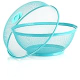 COM-FOUR® Juego de cesta de frutas de 2 piezas con tapa - Recipiente de metal y cubierta antimoscas -Cesta para verduras (01 piezas - azul)