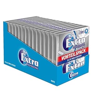 Extra Kaugummi | Professional White | Zuckerfrei | 15 Packungen (15 x 2 x 14 Mini-Streifen)