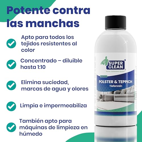 SUPER CLEAN Limpiador concentrado para tapicerías y alfombras | 500 ml | Limpieza profunda para sofás, asientos de coche, moquetas y tejidos - imagen 2