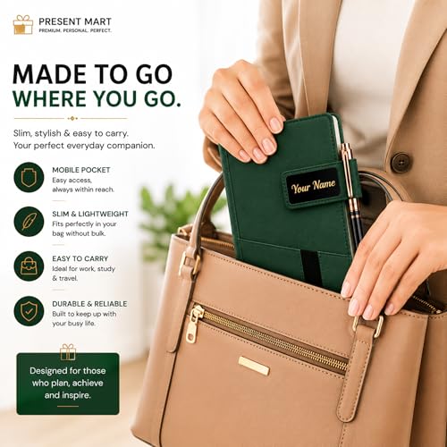 Image of personalised Name Print | A5 Executive Notebook Diary with Mobile Holder, Card Slot & Pen Loop | Premium PU Leather Journal for Office, Meetings & Corporate Gifting | magnetic flap lock
