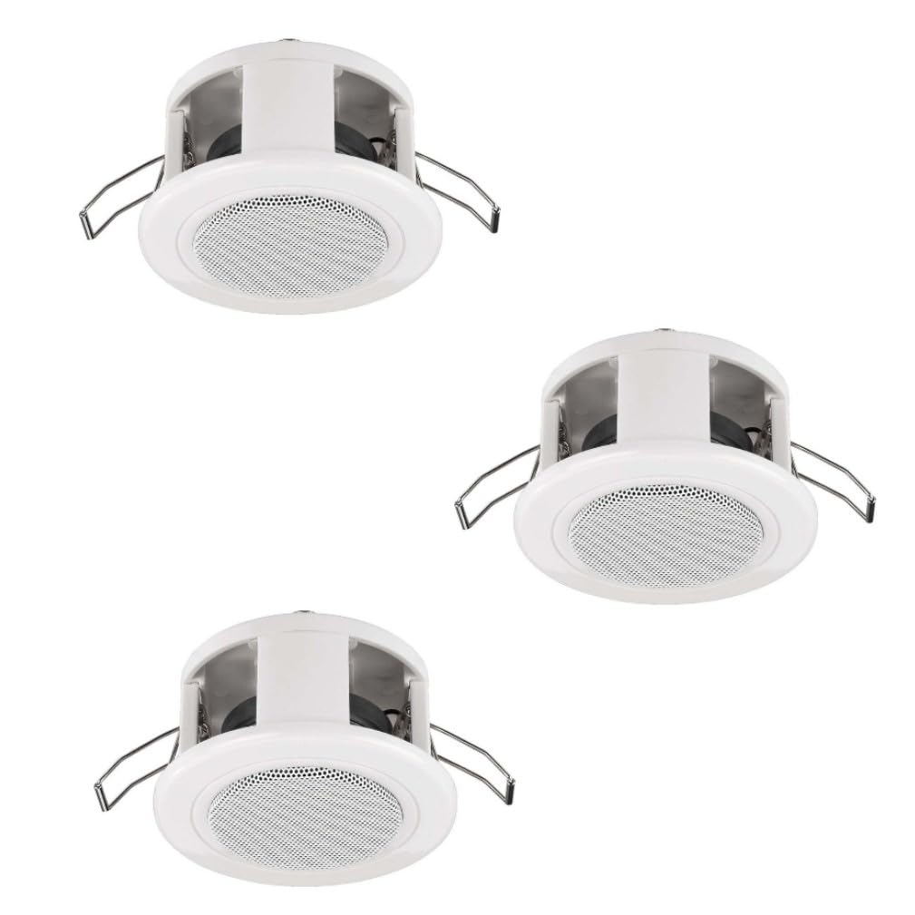 Set 3 pezzi - Altoparlante da incasso a soffitto 100V per interni - 10,3x7,5 cm - Bianco