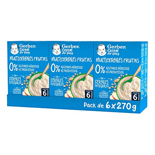 GERBER Multicereales Fruta, Papilla de Cereales para Bebés 6x270g, a partir de 6 meses