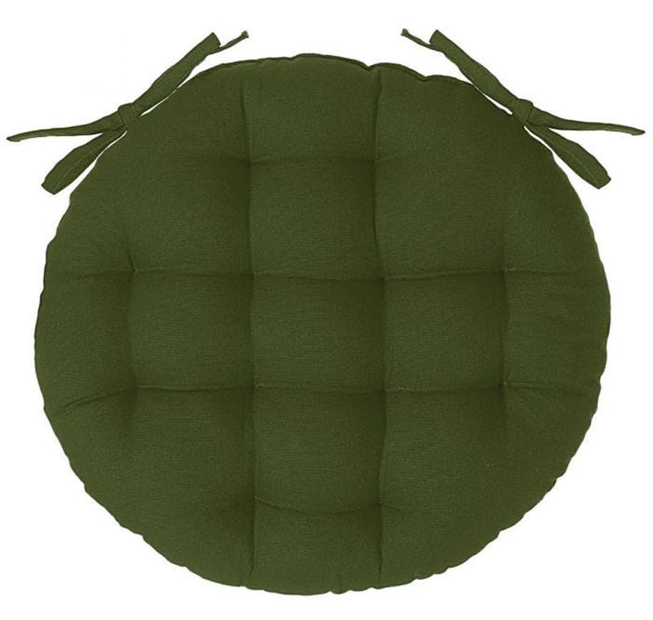 PEGANE Lot de 4 galettes de Chaise Rondes Coloris Vert Kaki en Coton - Diamètre 38 x Hauteur 6,5 cm