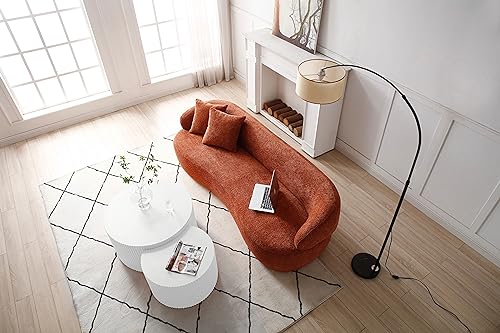 Image of KEIKI 87 inch Curved Oversized Boucle Cloud Sofa with Thickened Seat Cushions and Backrest, Modern Style 3-Seater Upholstered Corner Fluffy Couch, No Assembly Required, for Apartment, Living Room, Orange