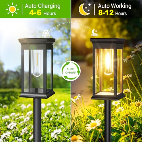 KOOPER Solar Lights Outdoor Garden, 4 Pack Upgraded Garden Lights Solar Powered Waterproof, Auto On/off Solar Lights Garden Ornaments Outdoor for Yard Pathway Patio Decorative Lawn