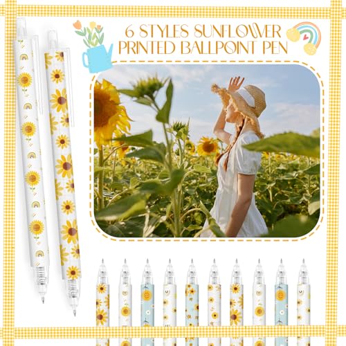 Image of Jetec 60 Pcs Back to School Sunflower Ballpoint Pens Sets Girly Stuff Aesthetic Retractable Pens Office Supplies Gift for Student Teacher Daughter School Office Coworker Favor