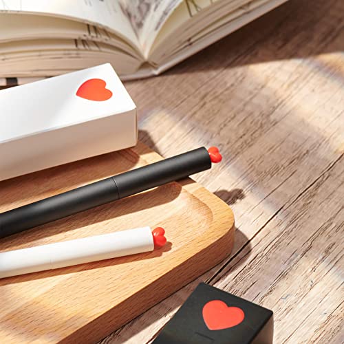 Image of Kaco FIRST Cute Heart Gel Ink Pens Set 2 Color Pens with Extra 4 Black Refills Valentine's Day Christmas Gifts