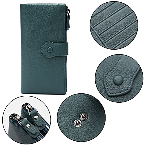 Image of Bveyzi Women Soft Leather RFID Blocking Bifold Slim Wallets Ladies Credit Card Holder Double Zipper Pocket | Soft