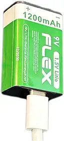 Bateria 9v Recarregavel de Litio via Cabo USB-C com Led indicador de carga 1200mAh de Potência