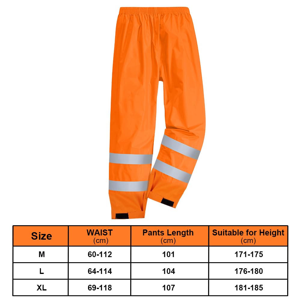 AUYAO Pantalón de Alta Visibilidad, Pantalón de Lluvia Hi-Vis de Doble Capa, Pantalones de Lluvia Reflectantes e Impermeables, Pantalones de Trabajo Hombre y Mujer para Exterior
