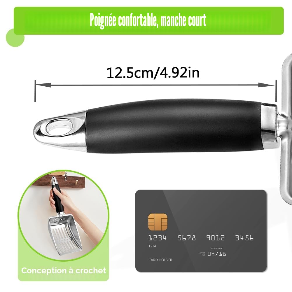 Pelle à litière en Acier Inoxydable pour Chat - Pelle à litière en métal de Taille Moyenne - Pelle en Maille Robuste - Facile à Nettoyer - Convient pour bac à litière pour Chat - Noir