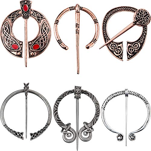 6 Pieces Vintage Viking Brooches Cloak Pins Celtic Scarf Shawl Buckle Medieval Clasp Pin Brooch Penannular Brooch for Jewelry Costume (Antique Silver and Rose Gold)