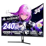 Amzfast 34インチ ゲーミングモニター 240Hz 曲面ウルトラワイド UWQHD 3440x1440 1ms MPRT 130%sRGB VAパネル 3000:1コントラスト/HDR400/Adaptive Sync/フリッカー防止/PIP PBP機能/ブルーライト低減/HDMI 2.1FRL*2+DP1.4 *2/75x75 VESA/5年保証 AMZG34C5Q Pro(VRR対応)