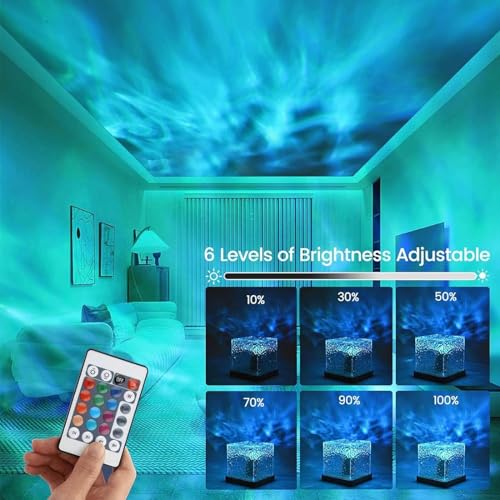 Image of Ocean Wave Projector Lamp,Northern Lights Projector Light,16 Colors Gradual Rotating Flame Water Lamp, Cube Night Light with Remote Control for Living Room Bedroom Decor Hotel, etc