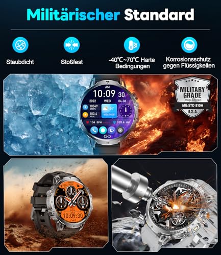 Image of LIGE Military Smart Watches for Men(3 Bands),1000mAh /1.85 inch HD Large Screen Smartwatch, Flashlight /110+ Sports Modes /IP68 Waterproof /Sleep Monitor, Fitness Tracker Watch for Android iOS,Jet Black