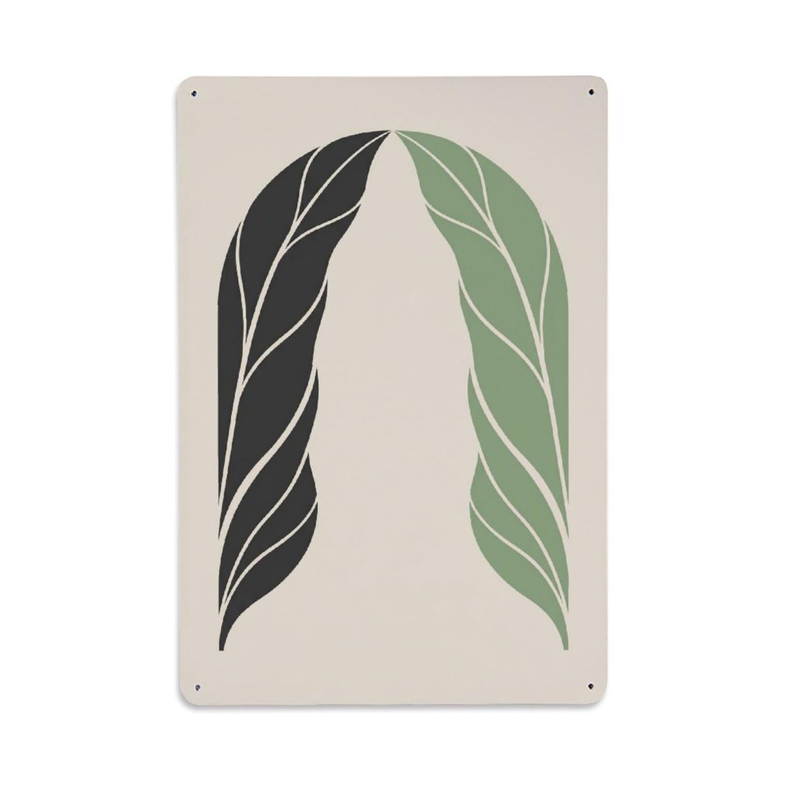 Bohemian Abstract Green Leaf Arch Metal Tin Sign Plaque Wall Decor for Cafe, Club Bar, Office, Home Garden Metal Poster 8x12Inch