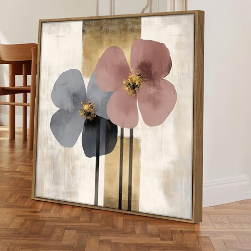 Image of PAINTINGMANTRA Large Framed Abstract Canvas Painting Minimalist Floral Wall Painting, Decorative Modern Paintings For Home, Living Room, Hotel Bedroom, and Office Decor (Size 23x23 Inch)