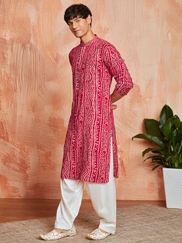 Image of VASTRAMAY Men's Bandhani Rayon Kurta & Patiyala Set