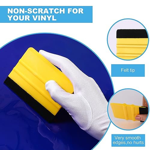 Image of Lasnten 50 Pcs Plastic Vinyl Squeegee 4 Inch Felt Edge Squeegee for Car Window Windshield Glass Cleaning Tool Vinyl Scraper Decal Applicator Tool with Black Fabric Felt Edge, Blue Yellow