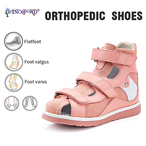 princepard Orthopedic Shoes for Children with Flat Foot Corrective Insoles,Summer High-Top Pink Sandals for Toddlers and Kids First Walking Shoes2