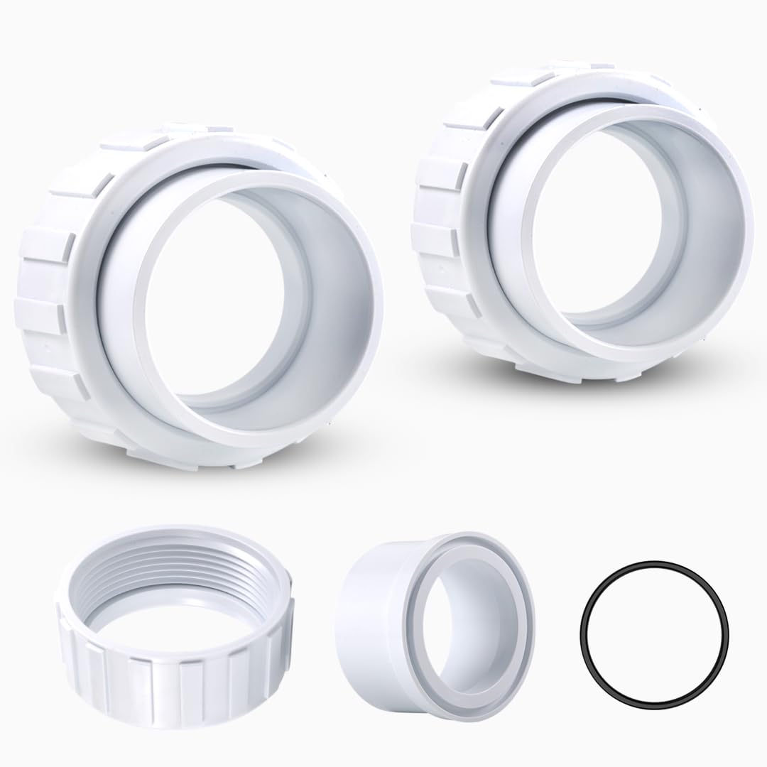 Kit Ricambio Unioni PVC Per Celle Saline Hayward E Goldline - 2 Pollici, 2 Pezzi Con Dadi E O-Ring - Per Pompe E Piscine - 4