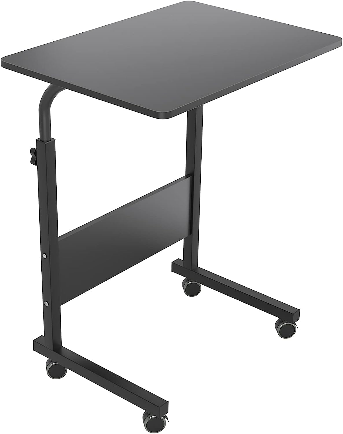 DlandHome Rolling Desk Mobile Standing Desk Mobile Side Table 23.6 Inches w/Wheels Adjustable Movable Portable Laptop Computer Stand for Bed Sofa, Black#2