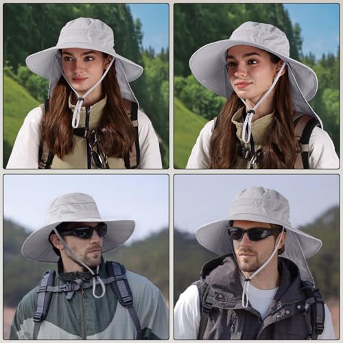 Image of Sun Hats for Men Women, UPF50+ Protection Safari Hat,Wide Brim Fishing Hat with Neck Flap,Bucket Hats for Beach Hiking